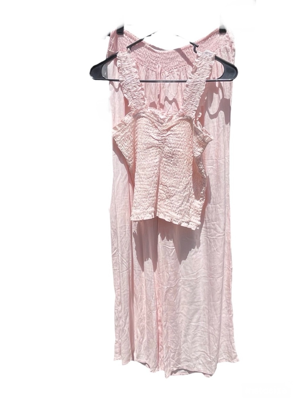 Kiwi + Punch Babydoll Pink Set Ruffled Camisole Crop & Flowy Pants sz L